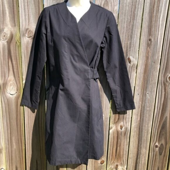 Kate Spade NWT Small Saturday Rain Trench Coat Jacket Black Wrap Top Long Sleeve - Picture 3 of 11